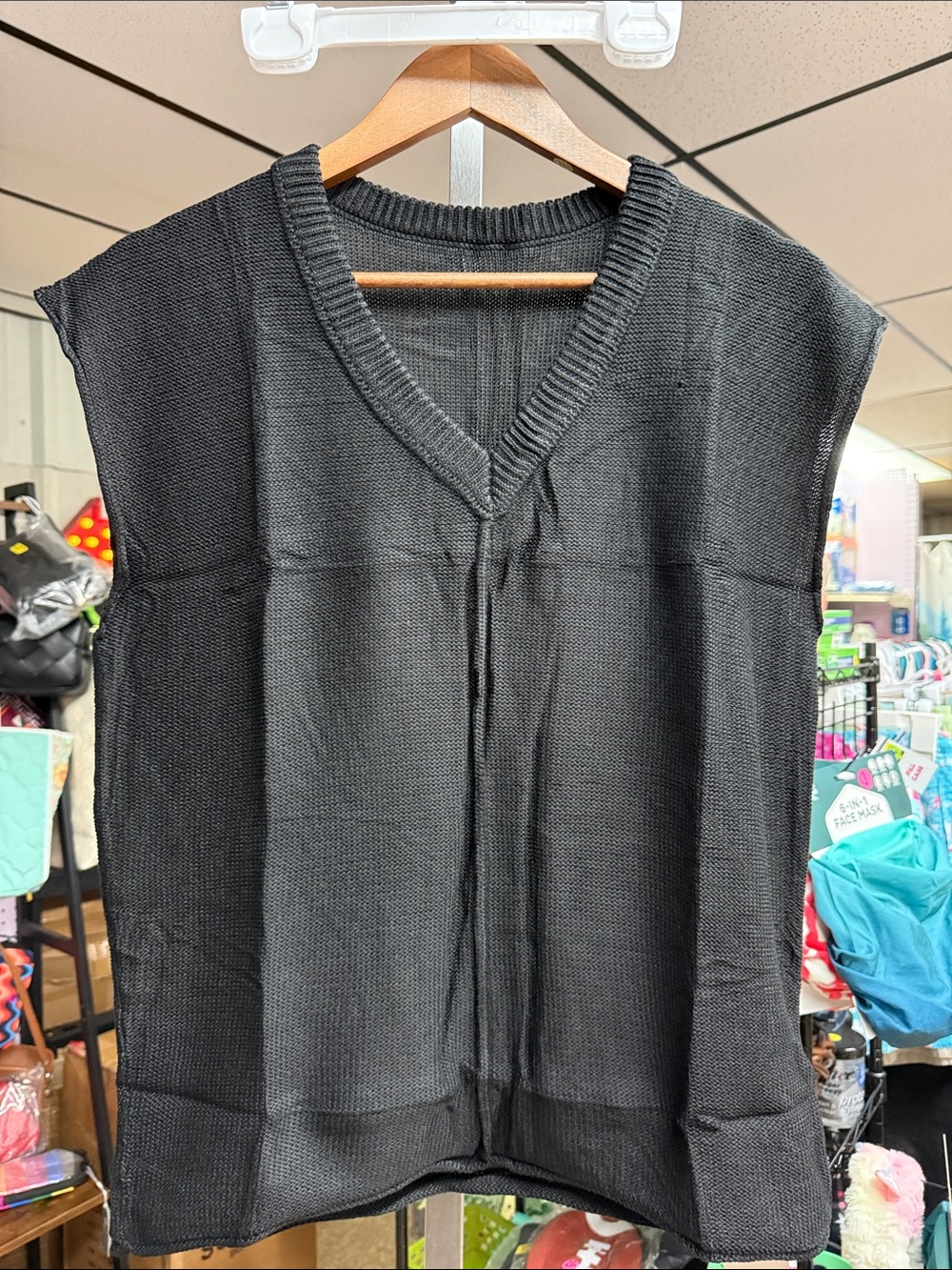 Black V-Neck Knit Sleeveless Sweater Vest